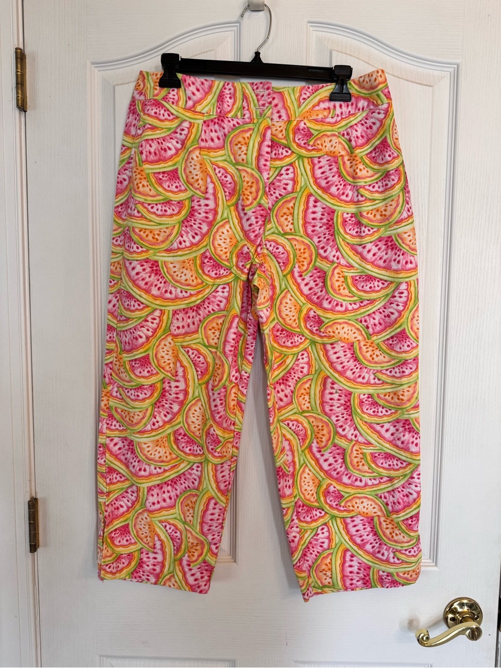 Talbots Fruit Watermelon Print Capri Pants Pink Green Tropical Size 12